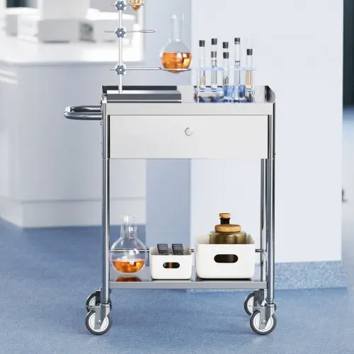 VEVOR Zweistöckiger Laborwagen Gerätewagen Medizintechnik Servierwagen 201 Edelstahl Tragbar Abräumwagen mit Schubladen 100 kg Tragfähigkeit, 710 x 421 x 785 mm (mit Griff) Labor Rollwagen – Bild 7