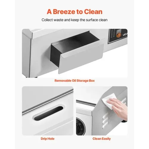 VEVOR Kommerzielle Grillplatte Elektrisch 45 x 30 cm, Bratplatte Elektrogrill 2800 W, Tischgrillplatte 50–300 °C mit 2 Spateln, 2 Bürsten und 4 Fußpolstern, Griddleplatte für Steaks Pfannkuchen – Bild 5