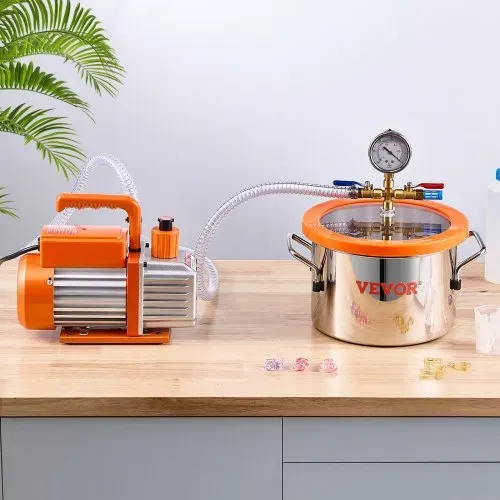VEVOR 5,68 L Vakuumkammer und 3,5 CFM Pumpe, Edelstahlkammer, 1-stufiges Vakuumpumpen-Entgasungskammerset, mit Acryldeckel, Öl, 1,5 m Schlauch, Vacuum Pump Kit zum Entgasen von Harz-Silikon-Epoxiden – Bild 7