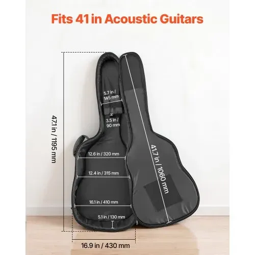 VEVOR Gitarrentasche für 41-Zoll-Akustikgitarren mit Tragegriff Schwarz, Gitarrenrucksack mit Schaumstoffpolsterung, Außenzubehörfach und Schultergurten, 1195 mm Gig Bag aus PU-Leder VEVOR Gitarrentasche für 41-Zoll-Akustikgitarren mit Tragegriff Schwarz, Gitarrenrucksack mit Schaumstoffpolsterung, Außenzubehörfach und Schultergurten, 1195 mm Gig Bag aus PU-Leder
