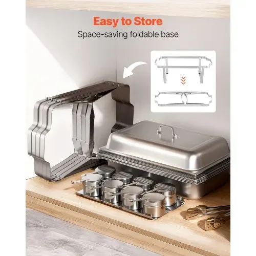 VEVOR rechteckiger Chafing Dish Set 8,5 L Speisenwärmer (4 Stk.) Buffet Warmhaltebehälter mit Griff & 2 Lebensmittelzangen & Deckel & Brennstoffhalter, geeignet für Bankett Party Hochzeit Silber – Bild 5