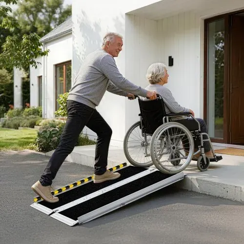 VEVOR Rollstuhlrampe Faltbar 1219,2x736,6mm, 362,9kg Belastbare Schwellenrampe mit Rutschfester Oberfläche, Tragbare Auffahrschiene aus Alu, Auffahrrampe für Rollstuhl Türschwelle Bordsteine Treppen – Bild 7