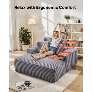 VEVOR Chaiselongue Relaxliege 124 cm, gepolstertes Schlafsofa mit Dekokissen & Armlehnen, Schlafcouch mit tiefer Sitzfläche für Wohnzimmer Schlafzimmer, Loungesessel aus hochelastischem Schwamm VEVOR Chaiselongue Relaxliege 124 cm, gepolstertes Schlafsofa mit Dekokissen & Armlehnen, Schlafcouch mit tiefer Sitzfläche für Wohnzimmer Schlafzimmer, Loungesessel aus hochelastischem Schwamm