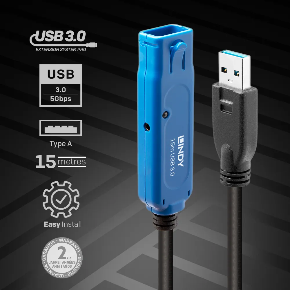 Lindy 43229 USB Kabel USB 3.2 Gen 1 (3.1 Gen 1) 15 m USB A 5 Gbit/s Schwarz – Bild 2