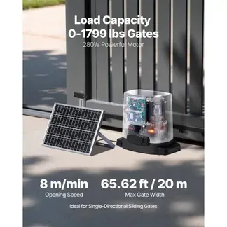 VEVOR Schiebetorantrieb, 280 W Solar Toröffner für Türen bis zu 20 m und 800 kg, Zahnrad-Rolltormotor mit Infrarotsensor und 2 Fernbedienungen, Öffnungssystem für Einfahrtstore VEVOR Schiebetorantrieb, 280 W Solar Toröffner für Türen bis zu 20 m und 800 kg, Zahnrad-Rolltormotor mit Infrarotsensor und 2 Fernbedienungen, Öffnungssystem für Einfahrtstore