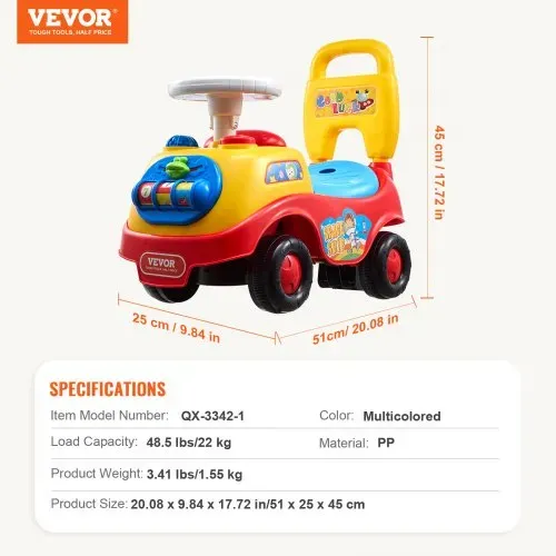 VEVOR Aufsitzauto für Kleinkinder, Alter 1–3, Ride Racer, Aufsitzspielzeug für Kleinkinder zum Sitzen und Stehen, klassisches Aufsitzauto für Kinder mit Musiklenkrad, Hupe und Stauraum unter dem Sitz, Aufsitzspielzeug für Jungen und Mädchen – Bild 6