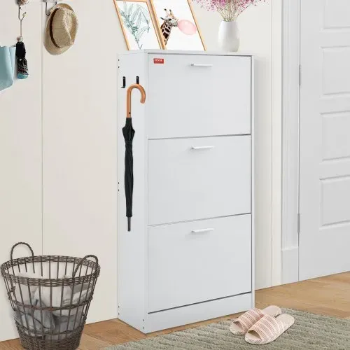 VEVOR Schuhschrank Schmal, Schuhregal Weiß, 600 x 237 x 1200 mm Schuhkipper mit 3 Klappen + oberem Staufach, Schuhkommode 45,35 kg Tragfähigkeit, Aufbewahrungsschrank Schuh Massivholz für Flur – Bild 7