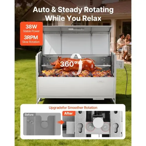 VEVOR Drehspießgrill 38 W Spanferkelgrill Lammgrill Holzkohlegrill (132 cm Grilllänge) mit 60 kg Tragkraft & Rädern & 4-facher Höhenverstellung & Deckel, Edelstahl-Elektrogrill-Set für Camping VEVOR Drehspießgrill 38 W Spanferkelgrill Lammgrill Holzkohlegrill (132 cm Grilllänge) mit 60 kg Tragkraft & Rädern & 4-facher Höhenverstellung & Deckel, Edelstahl-Elektrogrill-Set für Camping