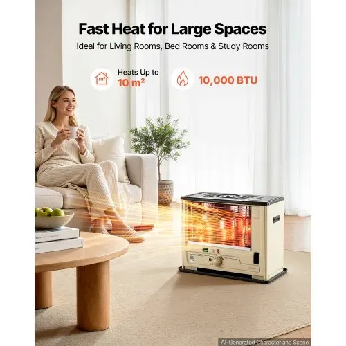 VEVOR Petroleumheizung 2930W Tragbare Petroleumofen 4,44L Ölheizung Beige, Heizkanone für Zuhause Camping Notfall, Max. 10 m², Sicherheitsgitter, Kippschutz, Flammenregulierung, mit Tankanzeige & Akku VEVOR Petroleumheizung 2930W Tragbare Petroleumofen 4,44L Ölheizung Beige, Heizkanone für Zuhause Camping Notfall, Max. 10 m², Sicherheitsgitter, Kippschutz, Flammenregulierung, mit Tankanzeige & Akku