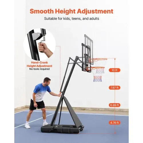 VEVOR tragbarer Basketballständer, max. 3,05 m höhenverstellbarer (manuell) Basketballkorb, Basketballanlage mit 130 cm PC-Rückwand, Basketballkorsystem Backboard-Set für Terrassen Schulen – Bild 4