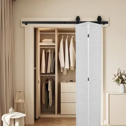 VEVOR Schiebetürsystem für faltbare Schiebetüren, 132 cm Laufschiene Schiebetürbeschlag, geeignet für zwei 61 cm große Schrank-, Speisekammer- & Wäschetüren (nicht im Lieferumfang enthalten) – Bild 7