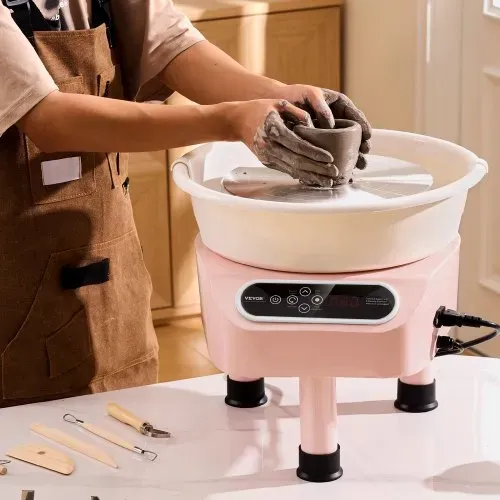VEVOR Töpferscheibe, 25 cm Töpferformmaschine, 350 W elektrische Töpferscheibe mit Pedal & LCD-Touchscreen, Direktantrieb-Keramikscheibe mit 3 Stützbeinen für DIY-Kunsthandwerk, Rosa – Bild 7