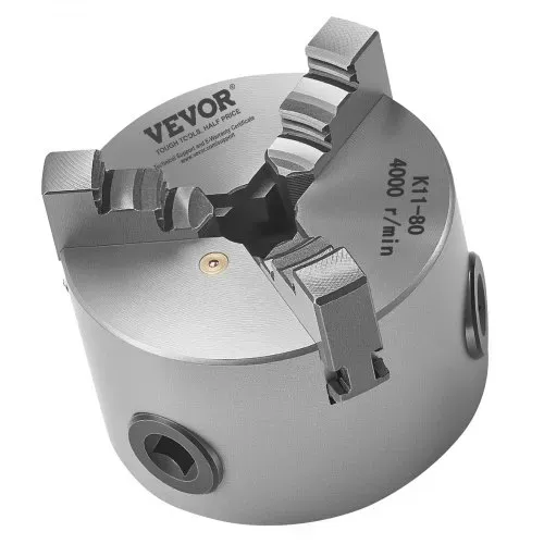 VEVOR 3-Backen-Drehfutter, 80 mm, selbstzentrierendes Spannfutter, 2-63 mm Spannbereich mit T-Schlüssel-Befestigungsschrauben, umkehrbare Backen, HT300-Material, für Holz-Metall-Drehmaschine – Bild 10