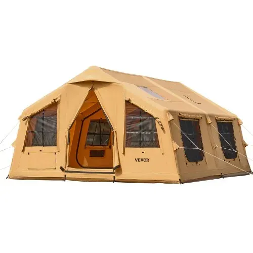 VEVOR Aufblasbares Zelt für Camping 8-12 Personen mit Handpumpe, 4,8x3,6x2,2 m Glamping-Zelt mit 2 Oberlichtern, Baldachin, Ofenanschluss, 2 Türen & Netzfenstern, Aufbewahrungstasche – Bild 9