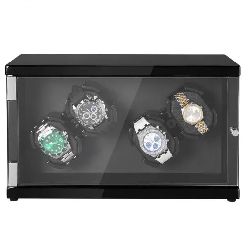 VEVOR Uhrenbeweger, Automatik-Uhrenbeweger, Watch Winder, Uhrenbeweger für Automatikuhren, Automatischer Uhrenbeweger mit Platz für 4 Uhren, LED Beleuchtung, Max. 20 cm Riemenlänge Schwarz – Bild 9