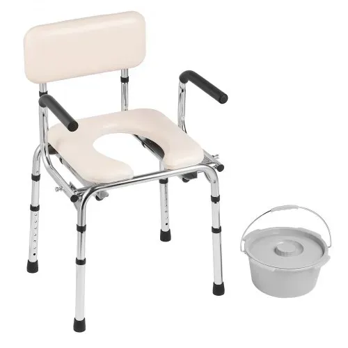 VEVOR Toilettenstuhl, Nachtstuhl mit Gepolstertem Sitz, Herunterklappbaren Armlehnen, 7-stufig Höhenverstellbar 490-640 mm, Abnehmbarer Eimer, 158,8 kg Belastbar, Tragbare Toilette für Erwachsene – Bild 8