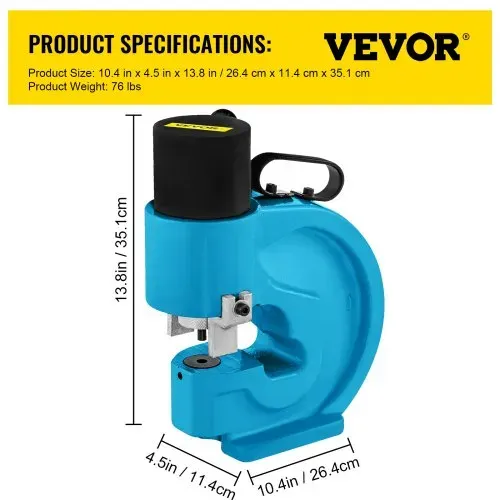 VEVOR Hydraulische Lochstanzwerkzeug 35T Hydraulic Knockout mit Metallplatten Punch Driver 4 Lochstanzwerkzeug Handpumpen-Kit 110 mm Kehle Schneideisen Hydraulische Locher Blechlocher Locheisen – Bild 6