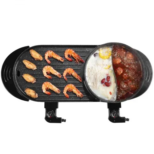 VEVOR Hot Pot mit Grill, 2200 W 2 in 1 elektrischer rauchfreier Grill und Hot Pot, koreanischer BBQ Shabu Feuertopf mit separater doppelter Temperaturregelung & antihaftbeschichteter Pfannen – Bild 8