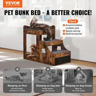 VEVOR Etagenbett für Haustiere mit abnehmbarer Treppe, Fenstersitz für Hunde/Katzen mit Stauraum, mehrstufiges Bett, Schlafcouch für Hunde, Sitzplattform für Haustiere, 830 x 450 x 675 mm (Braun) VEVOR Etagenbett für Haustiere mit abnehmbarer Treppe, Fenstersitz für Hunde/Katzen mit Stauraum, mehrstufiges Bett, Schlafcouch für Hunde, Sitzplattform für Haustiere, 830 x 450 x 675 mm (Braun)