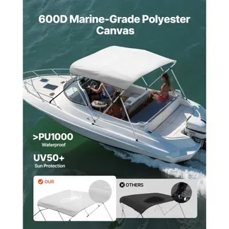 VEVOR Bimini Top Bootsabdeckung Sonnenverdeck (3 Bögen) aus 600D Polyester mit Rahmen aus Aluminiumlegierung, wasserdichte Sonnenschutz-Bootsmarkise mit Aufbewahrungstasche, 137-152 cm (B) Hellgrau VEVOR Bimini Top Bootsabdeckung Sonnenverdeck (3 Bögen) aus 600D Polyester mit Rahmen aus Aluminiumlegierung, wasserdichte Sonnenschutz-Bootsmarkise mit Aufbewahrungstasche, 137-152 cm (B) Hellgrau
