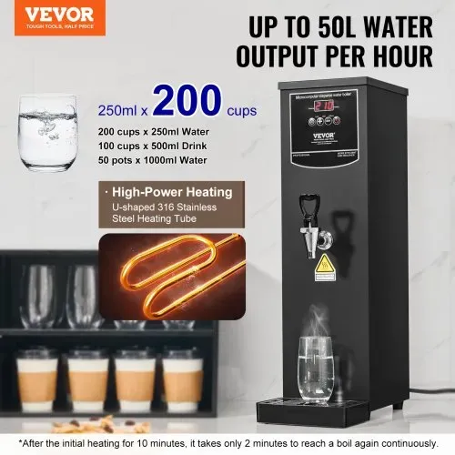 VEVOR Gewerblicher Heißwasserspender 15 L, 1,5 kW Wasserkocher Elektrisch mit Heizrohr aus Edelstahl 316, Stufenweise Schnellaufheizung 50 L/h Heißwasserbereiter für Cafés Teestuben Restaurants Büros VEVOR Gewerblicher Heißwasserspender 15 L, 1,5 kW Wasserkocher Elektrisch mit Heizrohr aus Edelstahl 316, Stufenweise Schnellaufheizung 50 L/h Heißwasserbereiter für Cafés Teestuben Restaurants Büros