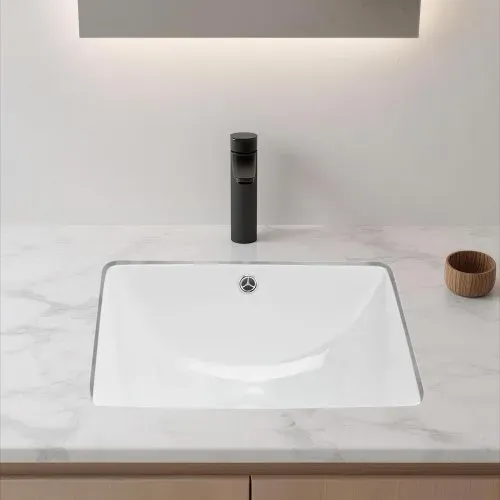 VEVOR Unterbauwaschbecken Handwaschbecken 46 x 33 cm rechteckiges Spülbecken aus Keramik mit Überlaufloch, moderne Unterbauspüle Küchenspüle für kleine Räume, Badezimmerwaschbecken Weiß – Bild 7