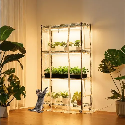VEVOR Pflanzenregal mit Wachstumslicht, 4-stufiger Pflanzenständer mit transparenter Abdeckung, Timer & Hygrometer, 180W Vollspektrum-Lichter, Blumenregal für Zimmerpflanzen 90x35x150 cm – Bild 7