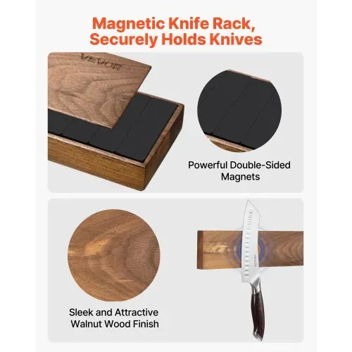 VEVOR Messerset 6-tlg. Küchenmesserset mit magnetischer Messerhalter, Messer aus hochkohlenstoffhaltigem Edelstahl, Küchenbesteck mit ergonomischem & bruchfestem Griff, Magnetleiste in Walnussoptik – Bild 5