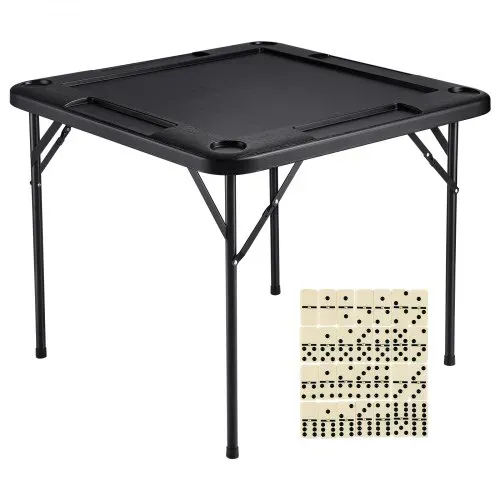 VEVOR Mahjong-Tisch, Zusammenklappbarer Kartentisch für 4 Spieler mit 4 Getränkehaltern & 4 Chip-Fächern, Tragbarer Domino-Spieltisch mit 1 Satz Dominosteine für Mahjong Poke Puzzles – Bild 8