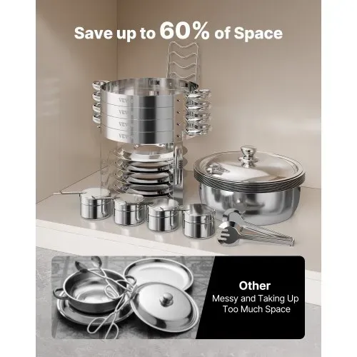 VEVOR Chafing Dish Buffet Speisenwärmer mit 4 Behältern in voller Größe (4,7 L pro), runder Catering-Wärmespender mit Deckel & Wasserpfanne & klappbarer Ständer, für Hochzeiten Partys Silber – Bild 4