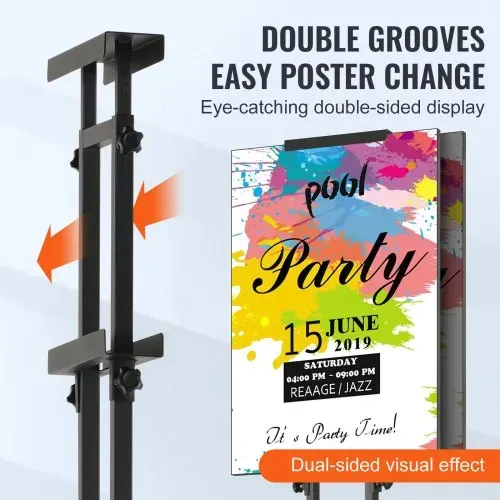 VEVOR Posterständer, höhenverstellbar bis zu 190,5 cm, doppelseitiger, robuster Sockel-Schilderhalter, bodenstehender Schilderhalter, Bannerständer mit stoßdämpfender Basis zur Präsentation, für Tafel – Bild 2