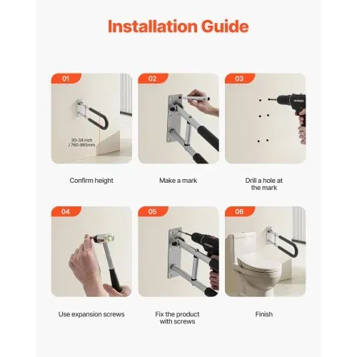 VEVOR Aufstehhilfe Toilette, 605x75x230 mm U-förmiger Haltegriff, Wandstützgriff für Senioren, Handikap-Klappgriff, mit rutschfestem Griff, 136 kg Tragkraft für ältere Menschen, Behinderte, Schwangere – Bild 3