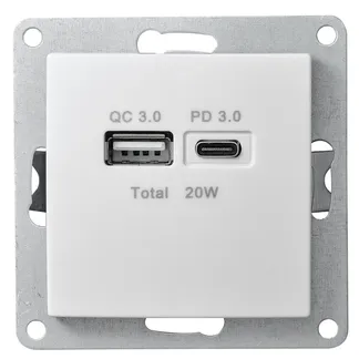 USB-Ladedose McPower “Flair“ 2-fach, USB-C, PD 3.0 20W, weiß USB-Ladedose McPower “Flair“ 2-fach, USB-C, PD 3.0 20W, weiß