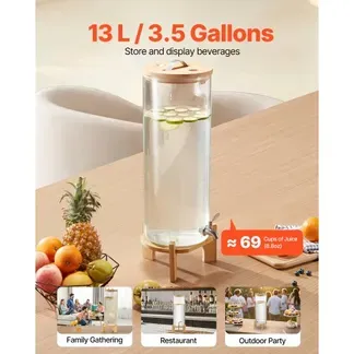 VEVOR Getränkespender (1 x 13 L) für Partys Saftspender (aus Glas) mit Holzständer & Zapfhahn Wasserspender für Restaurants Partys, Limonade Eistee selbstgemachte Getränke Spender VEVOR Getränkespender (1 x 13 L) für Partys Saftspender (aus Glas) mit Holzständer & Zapfhahn Wasserspender für Restaurants Partys, Limonade Eistee selbstgemachte Getränke Spender