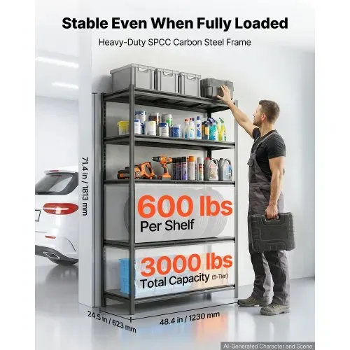 VEVOR Schwerlastregal Lagerregal mit 5 Ablagen 1230x623x1813mm 1360,8kg, Stahlgestell, Teilbares & Verstellbares Design für DIY, Werkbank Funktion, Flexibles Steckregal für Heim Garage Werkstatt VEVOR Schwerlastregal Lagerregal mit 5 Ablagen 1230x623x1813mm 1360,8kg, Stahlgestell, Teilbares & Verstellbares Design für DIY, Werkbank Funktion, Flexibles Steckregal für Heim Garage Werkstatt