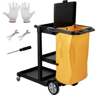 VEVOR Reinigungswagen Putzwagen mit 3 Fächern, Hygienewagen Reinigungswagen 90,7 kg Tragfähigkeit, Schwarz PP Wischwagen Systemwagen mit PVC-Müllsack, Geeignet für Büros, Einkaufszentren, Hotels VEVOR Reinigungswagen Putzwagen mit 3 Fächern, Hygienewagen Reinigungswagen 90,7 kg Tragfähigkeit, Schwarz PP Wischwagen Systemwagen mit PVC-Müllsack, Geeignet für Büros, Einkaufszentren, Hotels