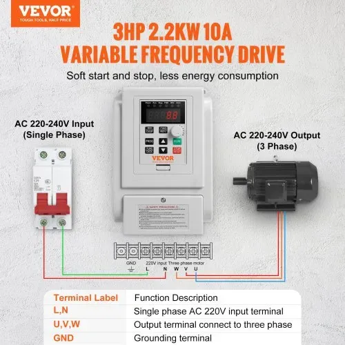 VEVOR 2,2kW 10A 3PS Frequenzumrichter VFD AC 220–240V Frequenzregler Drehzahlregler Frequenzwandler Wechselrichtermotor VFD Inverter Variable Frequency Driver inkl. 20cm Steuerkabel VEVOR 2,2kW 10A 3PS Frequenzumrichter VFD AC 220–240V Frequenzregler Drehzahlregler Frequenzwandler Wechselrichtermotor VFD Inverter Variable Frequency Driver inkl. 20cm Steuerkabel