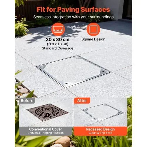 VEVOR Schachtabdeckung mit Rahmen 30 x 30 cm, Unsichtbarer Schachtdeckel Auspflasterbarer Klärgrubendeckel aus Aluminiumlegierung für Integrierten Abflusskanal auf Gehwegen in Gärten auf Terrasse VEVOR Schachtabdeckung mit Rahmen 30 x 30 cm, Unsichtbarer Schachtdeckel Auspflasterbarer Klärgrubendeckel aus Aluminiumlegierung für Integrierten Abflusskanal auf Gehwegen in Gärten auf Terrasse
