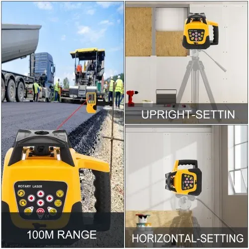 VEVOR Rot Professional Rotationslaser max. Arbeitsbereich 100 m, 360 Rotary Laser Level Wasser- und staubdicht außenbereich Arbeitszeit 20 Stunden in Handwerkerkoffer 2 kg Fernbedienung Yellow Shell – Bild 4