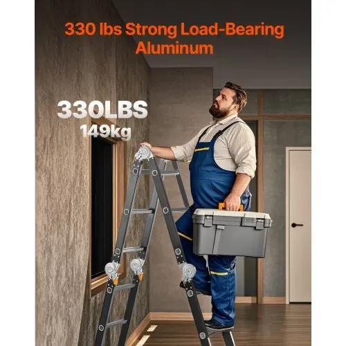 VEVOR Mehrzweckleiter, 7-in-1-Multifunktionsleiter, A-Rahmen mit 3 Stufen und Gerüstbrett, Teleskopleiter, Leitergerüst 3550 mm, robuste Leiter, 150 kg Tragkraft, für den Außenbereich zu Hause – Bild 2