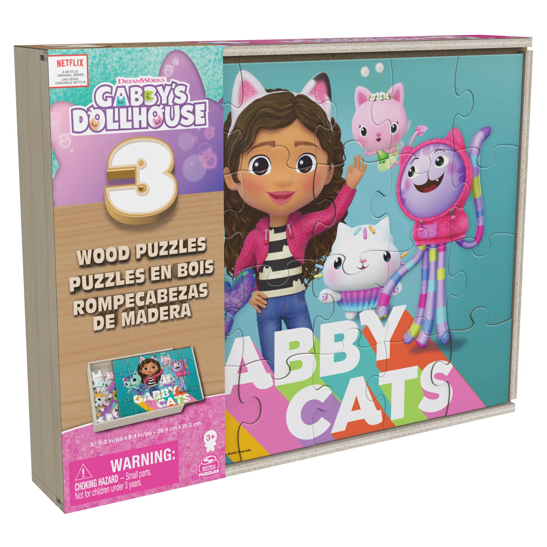 Games Gabby’s Dollhouse Holzpuzzle-Sammlung, 3 miau-tastische Puzzle-Motive mit stabiler Holzbox zur Aufbewahrung, jedes Motive besteht aus 24 Teilen, Puzzle-Spaß für alle Gabby-Fans ab 3 Jahren – Bild 4