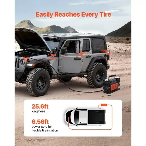 VEVOR Luftkompressor Zweizylinder, 300 L/min, Reifenfüller mit automatischer Abschaltung, 12 V, 10,3 bar, Offroad-Luftpumpe mit LCD-Digitalanzeige & Adaptern für LKW, PKW, SUV, Geländewagen & RV – Bild 3
