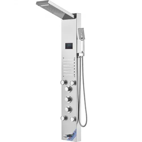 VEVOR Duschpaneelsystem, 6 Duschmodi, LED- und Bildschirm-Wasserkraft-Duschpaneelturm, Regenfall, Wasserfall, 5 Massagedüsen, Wannenauslauf, Handbrause, wandmontiertes Duschset aus Edelstahl – Bild 8