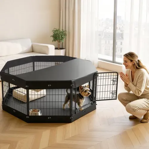VEVOR Welpenauslauf Metall Welpenlaufstall 61 cm 8-tlg. Deckel & Bodenmatte, Spielplatz für Kleine Hunde Katzen & Andere Kleintiere Faltbar Durch die Verschiedenen Formen Vielfältig Einsetzbar – Bild 7