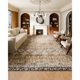 VEVOR Flächenteppich, 2743×3658 mm Kurzflor, waschbarer Teppich, rutschfester Wohnzimmerteppich im Vintage-Stil, Innenmatte für Schlafzimmer, Wohnzimmer, Kinderzimmer, Büro, Braungrün VEVOR Flächenteppich, 2743×3658 mm Kurzflor, waschbarer Teppich, rutschfester Wohnzimmerteppich im Vintage-Stil, Innenmatte für Schlafzimmer, Wohnzimmer, Kinderzimmer, Büro, Braungrün