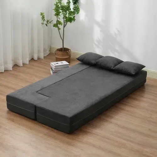 VEVOR 3 in 1 Klappsofa faltbares Schlafsofa mit 3 Kissen & waschbarem Bezug, umwandelbarer Schlafsessel aus 25D Memory Foam, Couch für Wohnzimmer Schlafzimmer, Hellgrau (TWIN /1030x1930x225mm) – Bild 7
