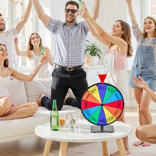 VEVOR Glücksrad Drehrad (305 mm) 12 Slots Glücksrad mit Ständer, Lotteriespiele Gewinn-Roulette mit Tafelschwamm und 2 Markern, 6 Farben, Spinning Prize Wheel ideal für Party Kneipe Messe – Bild 7