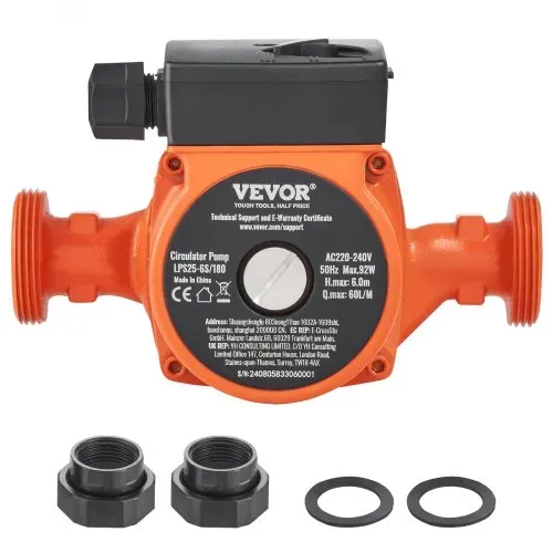 VEVOR Heizungspumpe Umwälzpumpe Pumpe Gusseisen 220 V 92 W, 60l/min Max. Durchflussrate, 6m Max. Förderhöhe, 1-1/2 Zoll Gewindeanschluss, Temperaturbereich Von 2 °C Bis 110 °C, Drei Einstellbare Durchflussraten, Geräuscharm – Bild 8