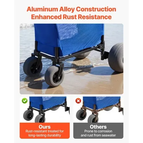 VEVOR Bollerwagen mit Ballonreifen (12 Zoll), Faltbarer Strandwagen mit 4-stufig Einstellbarem Schaumstoffgriff und Pumpe, Handwagen (75 kg Belastbar), Strandkarre Ideal für Camping, Angeln und Garten – Bild 3