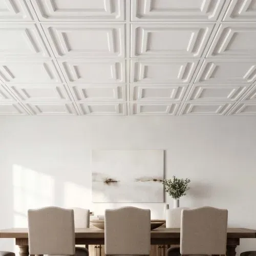 VEVOR 12 Stk. Deckenpaneele PVC-Deckenplatten Deckenfliesen 605x1215mm Weiß, 3D-Konstruktion, Stoßfest, Brandschutz, Zuschneidbar, Für Abgehängte Decke Geeignet, Moderne Innendekoration für Heim Büro – Bild 7